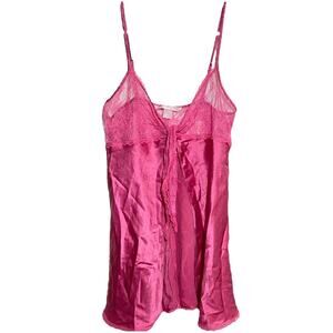 Victoria's Secret Slip Dress 100% Silk Cami Adjustable Strap Lace Trim Pink M